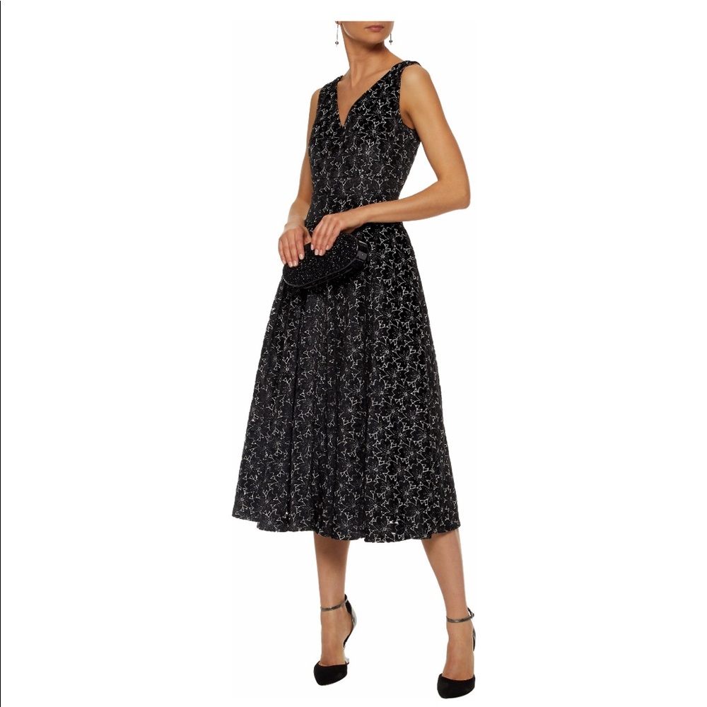 Co Metallic Broderie Anglaise Velvet Midi Dress Xs